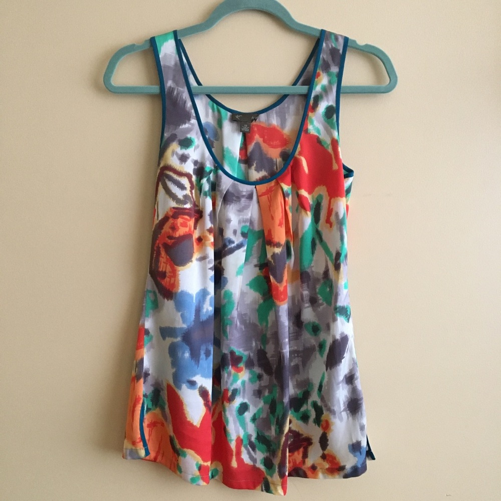 Anthropologie tank top, Fei long tank top, deep scoop neck, multicolor, XS